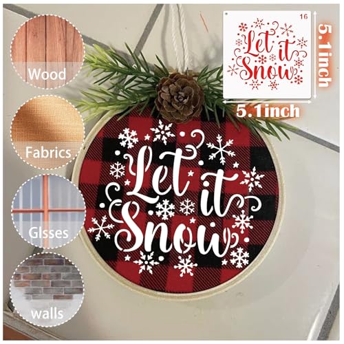16 Pieces Christmas Snowflake Stencil Reusable Large Winter Stencils Plastic Holiday Crafts Stencils for Window Glass Wall Doormat Wood Decoration (16 Snowflakes) - style: 16 Snowflakes