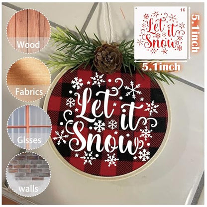 16 Pieces Christmas Snowflake Stencil Reusable Large Winter Stencils Plastic Holiday Crafts Stencils for Window Glass Wall Doormat Wood Decoration (16 Snowflakes) - style: 16 Snowflakes