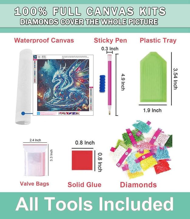 Lophomie Diamond Art Kits for Adults, 5D Diamond Painting Kits 14x14 in - color: Diamond Art Dragon, size: 13.8x13.8in (35x35cm)