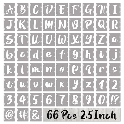 BAMIDELE 2.5 Inch Letter Stencils and Numbers, 66 Pcs Reusable Plastic Alphabet Symbol Interlocking Drawing Template Kit for Painting on Wood, Wall, Chalkboard, Fabric, Door Porch, Signage - size: 2.5 Inch