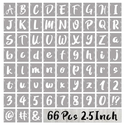 BAMIDELE 2.5 Inch Letter Stencils and Numbers, 66 Pcs Reusable Plastic Alphabet Symbol Interlocking Drawing Template Kit for Painting on Wood, Wall, Chalkboard, Fabric, Door Porch, Signage - size: 2.5 Inch