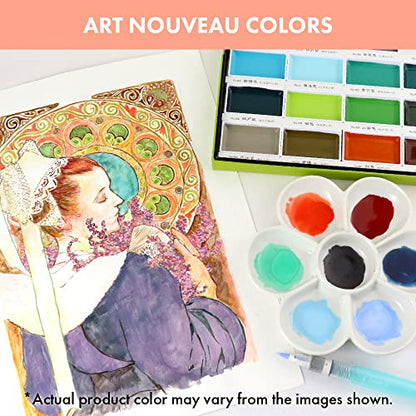 Kuretake GANSAI TAMBI Watercolor Paint Set 24 Colors II - Art Nouveau, Professional-Quality Art Supplies for Artists Adult Painting Sketching, Non-Toxic, Made in Japan - style: 24 Colors (Art nouveau)