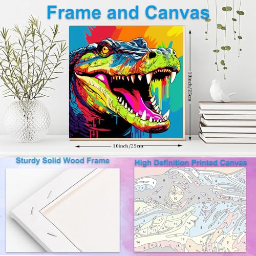 Artunion Framed Paint by Numbers Kit for Adults Beginners & Kids Ages 8-12,Crocodile Paint by Number with Frame,Animal Paint by Numbers Kit on Canvas 10 * 10 Inch Without Easel - color: ZXT-395-F