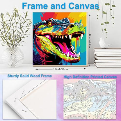 Artunion Framed Paint by Numbers Kit for Adults Beginners & Kids Ages 8-12,Crocodile Paint by Number with Frame,Animal Paint by Numbers Kit on Canvas 10 * 10 Inch Without Easel - color: ZXT-395-F