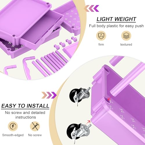 Goovilla 3 Tier Rolling Utility Cart Organizer with Removable Drawer,Purple | Stable and Sturdy Rolling Storage Carts with 2 Lockable Wheels for Bathroom, Kitchen, Snack, Craft, Makeup, Baby Essentials - size: 3 Tier, style: Purple