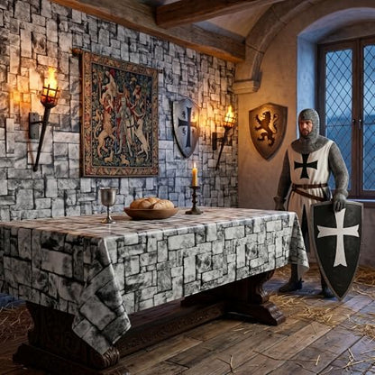 100FT x 54IN Stone Wall Plastic Tablecloth Roll with Slide Cutter Box | Heavy Duty Disposable Table Cover & Wall Backdrop, Cut-to-size for Medieval Party, Community, BBQ & Holiday Events - color: Deep Gray, size: 1200" x 54" (Rectangular)