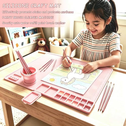 Art Station Set Brush Cleaner and Silicone Craftie Paint Mats - color: Pink