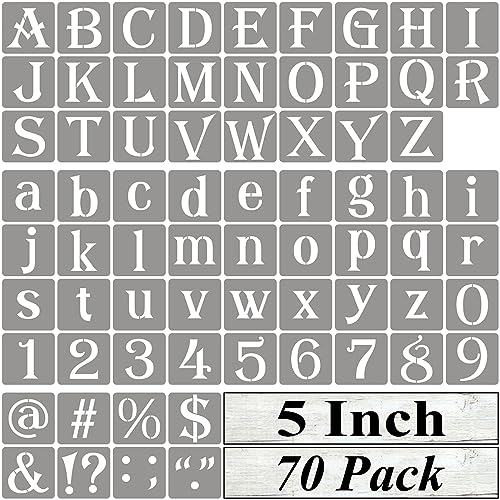 5 Inch Alphabet Letter Stencils for Painting - 70 Pack Letter and Number Stencil Templates with Signs for Painting on Wood, Reusable Alphabet and Numbers Stencils for Chalkboard Wood Signs & Wall Art - size: 5 Inch