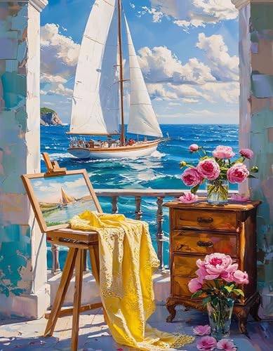 cupmod Sea Scenery Paint by Numbers Kit for Adults,Flower Adult Paint by Number Kits on Canvas, DIY Acrylic Oil Number Painting Kits for Adults, Perfect for Gift Home Decor 16x20inch - color: MT22473