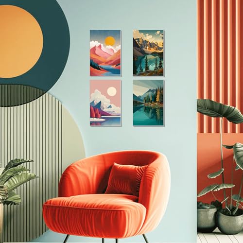 4 Pack Framed Paint by Numbers Kit for Adults Beginner Canvas Painting by Numbers for Adults Landscape Easy Adult Paint by Number Kits with Frame Mountain Watercolor Painting by Number 8x12 Inch - color: YFa1720