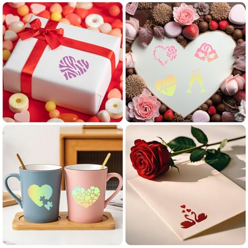 72 PCS 3x3 Inch Valentine‘s Day Stencils for Painting - Love red HeartKiss red RoseCupid's Arrow Reusable Valentine's Painting Templates on Wood, Glass, Fabric, Window Door Decor DIY Decoration - style: 72 PCS Valentine‘s Day