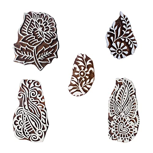 Royal Kraft Floral Wooden Printing Stamps (Set of 5) - DIY Henna Fabric Textile Paper Clay Pottery Blocks Htag2213 - color: Htag2213