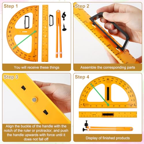 MotiMind 1 Set Large Mathematics Teaching Kit Including 1 Pcs Jumbo Teaching Ruler 1 Pcs Large Protractor 1 Pcs Geometry Compass Big Geometry Measurement Tool for Teacher Classroom Black Board