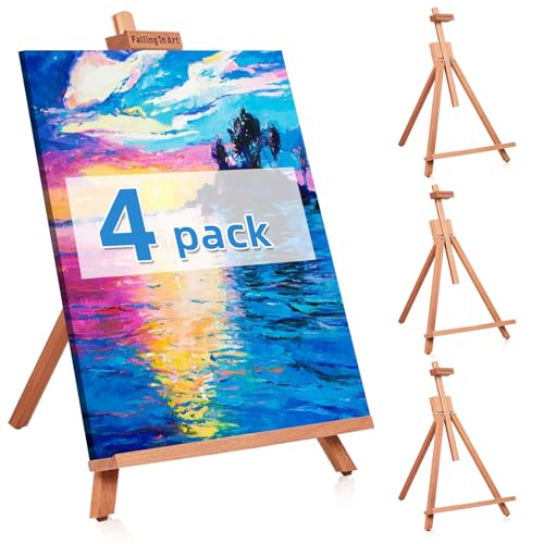 4 Pack Beechwood 25’’ Tabletop Easel Display Stand Set for Painting | Holding Canvas Up to 22 1/2 Inches High, Artist A-Frame Tripod with Rubber Feet, Portable Photo and Sign Holder - size: 4 Pack