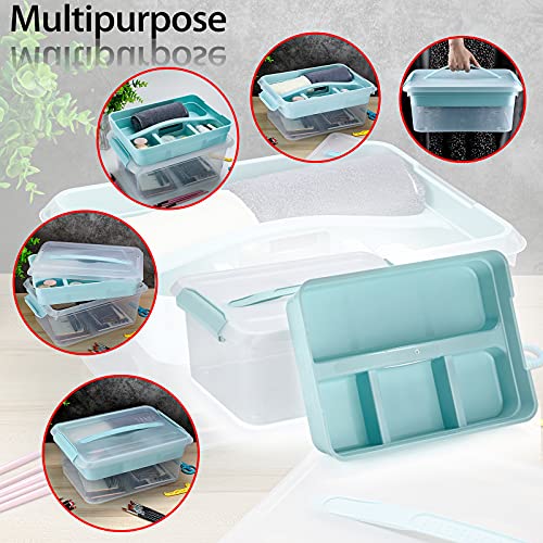BTSKY Stack & Carry Box, Clear Plastic Storage Container Stackable Home Utility Box with Removable Tray Multi-Purpose Storage Bin for Organizing Stationery, Sewing, Art Craft Supplies(Blue) | Stackable Home Utility Box Multi-Purpose Storage Bin for Organi