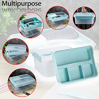 BTSKY Stack & Carry Box, Clear Plastic Storage Container Stackable Home Utility Box with Removable Tray Multi-Purpose Storage Bin for Organizing Stationery, Sewing, Art Craft Supplies(Blue) | Stackable Home Utility Box Multi-Purpose Storage Bin for Organi