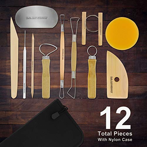U.S. Art Supply Pottery & Clay Tools Set (12-Piece) | Includes Pottery Tools, Canvas Case for Sculpting, Ceramics, and Easy Storage & Transport - size: 12-Piece with Nylon Case