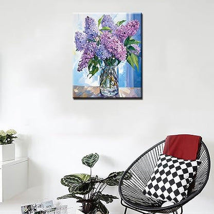 Tucocoo Paint by Number Blue Lilac in a Glass Vase Flowers DIY Painting On Canvas with Brushes Acrylic Paints Graffiti Paint by Numbers for Adults Kids Students Beginner 16x20 Inch（Without Frame） - color: Flower in Vase 01, size: 16''x20''(Frameless)
