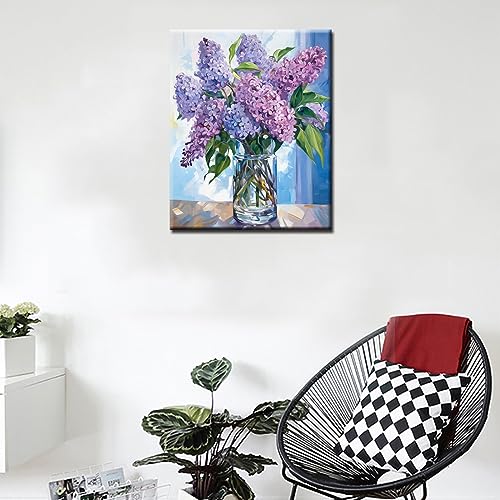 Tucocoo Paint by Number Blue Lilac in a Glass Vase Flowers DIY Painting On Canvas with Brushes Acrylic Paints Graffiti Paint by Numbers for Adults Kids Students Beginner 16x20 Inch（DIY Frame） - color: Flower in Vase 01, size: 16''x20''(DIY Frame)