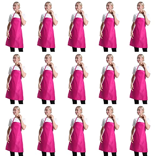 Pink Plain Bib Aprons Bulk for Women Men Adult with 2 Front Pockets (Hot Pink,15pcs), 60x70cm - color: Hot Pink-15pcs