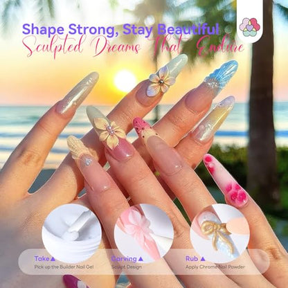 SAVILAND 60 g Solid Builder Nail Gel Kit Non Sticky, White | Non-Sticky Sculpture Gel, Chrome Powder Sequins, Sculpture Pen, Non-Wipe Extensions, 3D Nails Art Designs DIY Home - size: 60g- white