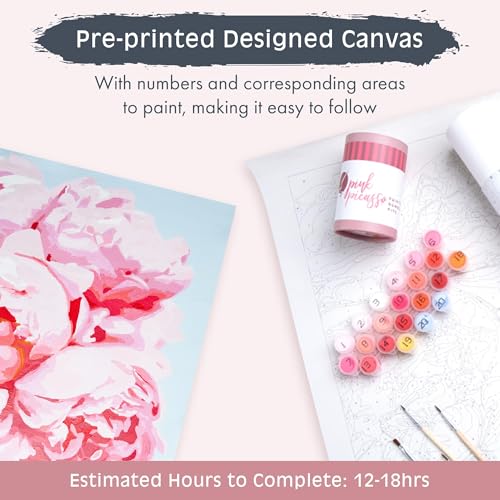 Pink Picasso Paint by Number Kit, for Adults & Teens,16x20, Perfect Petals | Botanical Floral Collection, Acrylic Paints and Brushes included, Pre-printed high quality canvas, DIY art kit, Gift-ready - color: Perfect Petals