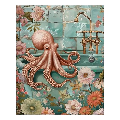 Reivworl Animal Paint by Numbers Kit for Adults Beginner 16×20 inch | Animal Paint by Number Kits 16×20 inch, Crafts on Canvas with Gifts. - color: 10-Octopus
