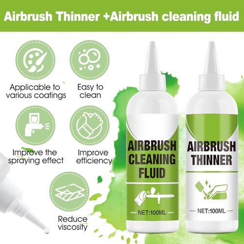 JAOJAO Airbrush Cleaner Kit, Air Brush Cleaner with Thinner, 100ml Each