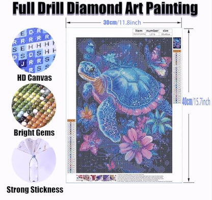 Yanfairy Turtle Diamond Art Painting Kits for Adults, Full Drill Diamond Dots Paintings for Beginners, Round 5D Paint with Diamonds Pictures Gem Art Painting Kits DIY Crafts Kits 12x16inch - color: Turtle