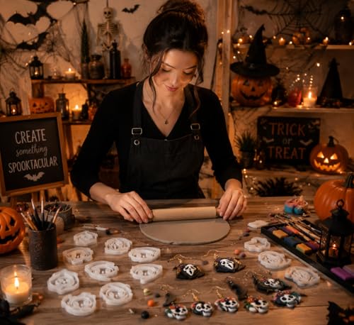 9pcs Halloween Horror Polymer Clay Cutters - Skeleton/Masked Ghost/Skeleton Crow/Demon Scythe, Ideal for April Fools' Day Earrings & Jewelry Making Supplies - color: Halloween Devil-2026