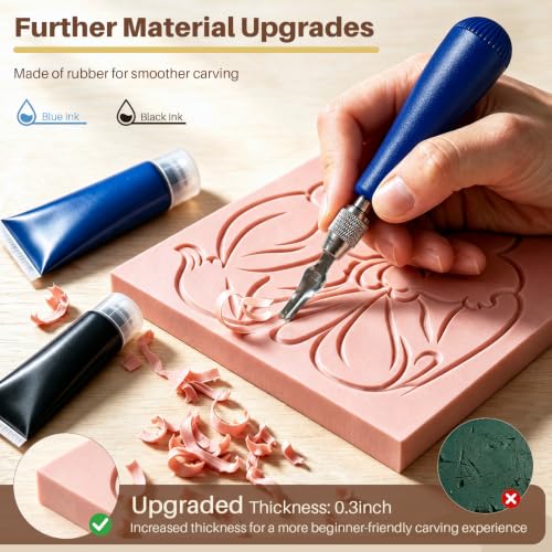 YIPLED 39-Piece Linoleum Carving Tools for Printmaking | Linocut Kit for Beginners – Stamp Carving Set with Lino Tools, Rubber Blocks, Inks & Manual for DIY Cards, Custom Stamp - color: kit-39