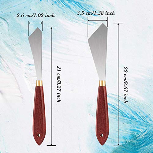 Honoson 2 Pcs Palette Knife Set Spatula Pallet Stainless Steel Wood Handle | Mixing Scraper Oil Painting Accessories,Metal Knives Wood Handle, Art Acrylic Draw Color Mixing Supplies, 2 Sizes