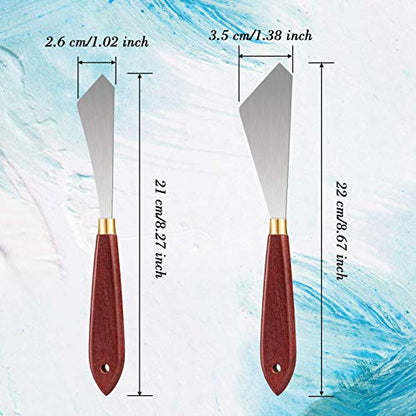 Honoson 2 Pcs Palette Knife Set Spatula Pallet Stainless Steel Wood Handle | Mixing Scraper Oil Painting Accessories,Metal Knives Wood Handle, Art Acrylic Draw Color Mixing Supplies, 2 Sizes