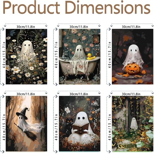 Canrichshop 6 Packs Ghost Paint by Number for Adults Unframed,Halloween DIY Adult Painting by Numbers Kits on Canvas,Easy Acrylic Ghost Paint Kit Beginners for Home Decor 12x16 Inch - color: MT21615~MT21620