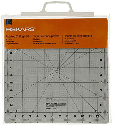 Fiskars 14" x 14" Rotating Self Healing Cutting Mat for Fabric Squares | Makes Cutting Fabric Squares Easy, Perfect for Quilting, Sewing and Craft Projects, Self-Healing Mat, Gray - size: 14"L x 14"W