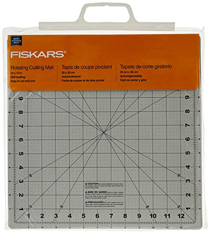 Fiskars 14" x 14" Rotating Self Healing Cutting Mat for Fabric Squares | Makes Cutting Fabric Squares Easy, Perfect for Quilting, Sewing and Craft Projects, Self-Healing Mat, Gray - size: 14"L x 14"W