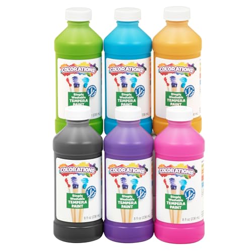 Colorations Paraben-Free Washable Tempera Paint for Kids, Set of 6 Colors | 8 oz Bottles, Non-Toxic & Made in the USA - color: Tropical, 6 Pack