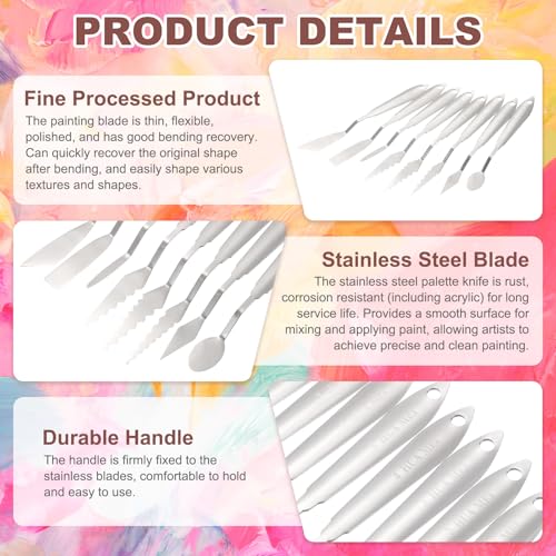 MECCANIXITY 2pcs HM#1 Palette Knives 22mm Width Stainless Steel Spatula Painting Pallet Knife with Stainless Steel Handle for Oil Painting Acrylic Canvas Mixing Spreading - style: HM#1 + 22mm