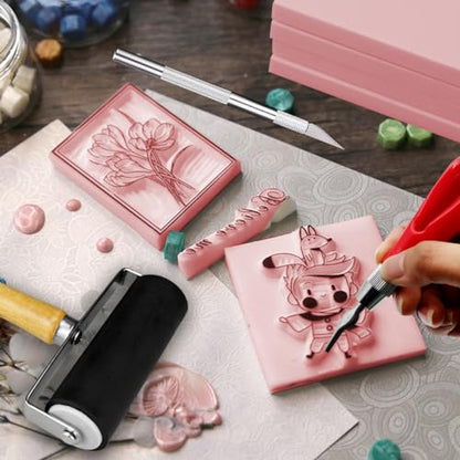 4 Pcs Rubber Carving Linoleum Blocks 4x6 Inch Rectangular Rubber Stamp Carving Blocks with Tools, Soft Stamp Carving Kit for Printmaking, Printing and Stamp Soft Rubber More Crafts - color: 4x6 Set