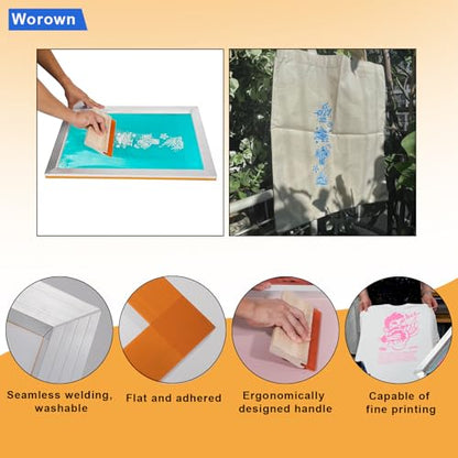 Worown 16 x 20 Inch Aluminium Silk Screen Printing Frame with 160 White Mesh and 1 Piece of 13.7 Inch Wooden Screen Printing Squeegee - size: 16 x 20 Inch