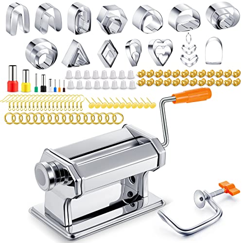 Amylove 72 Pieces Polymer Clay Roller Tools Machine Clay Conditioning Machine Polymer Clay Cutter Kit with Shapes Stainless Steel Clay Earring Cutters Earring Hooks Accessories for Clay Earring Making
