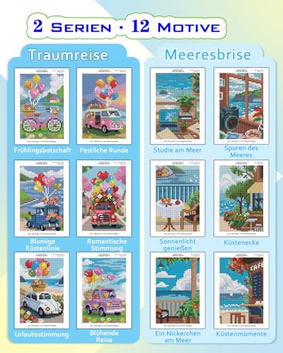 forever young Sea Echo & Dream Journey Small Diamond Art Kits, 5x7In Canvas | 12 PCS DIY square diamond painting kits for beginners and adults, perfect for collecting, display ＆ relaxing stress relief - color: Sea Echo & Dream Journey