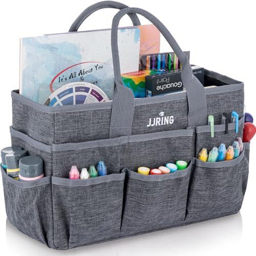 JJRING Craft Tote Bag Organizer For Art Storage With Multiple Pockets, Grey - color: Grey