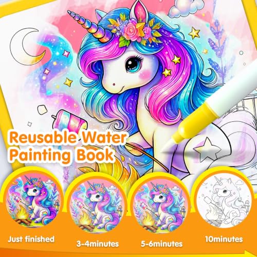 ZHOC Reusable Water Painting Books for Kids – Magic Water Reveal Coloring Books with Water Pens (Unicorn) No-Mess Coloring Book Fun Travel Activity for Ages 3 4 5 6 7 8 - color: Unicorn