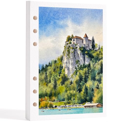 Fuumuui Watercolor Paper Refill for 36-Colors Travel Watercolor Set - 300gsm 100% Cotton Cold Pressed Pre-Punched Loose Leaf Paper, 20 Sheets Acid Free Drawing Paper Compatible - 4.9 * 6.9 Inches - size: Refill Paper(L)