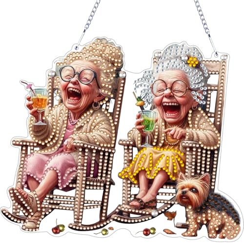 GUMITOON Diamond Art Kits for Adults-Hanging Old Lady Full Drill Diamond Dots Paintings for Beginners, Round 5D Paint with Diamonds Pictures Gem Art Painting Kits DIY Crafts Kits QCY-107 - color: QCY-107