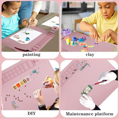 Silicone Craft Mat,20"x 16" Painting mat Palette for Resin Casting Mold Mat, Nonstick Craft Sheet with Removable Cleaning Water Cup for Painting, Clay, Art, DIY Projects (Pink) - color: Pink