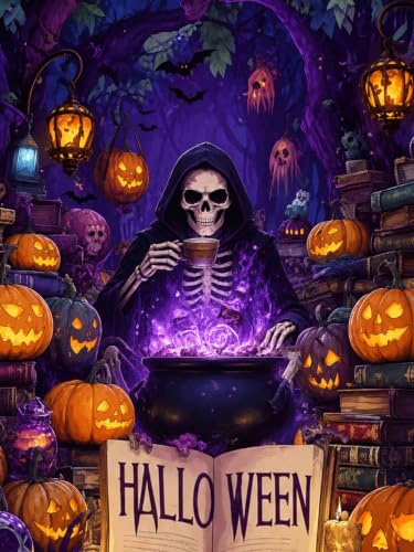 Muzagroo Art 5D Halloween Diamond Paintings Kits for Adults Round Full Drill Pumpkin Diamonds Art Kits for Beginners Diamond Art Paintings Gem Art Kits Diamond Dots Kits 30x40cm (Skeleton Coffee) - color: Skeleton Coffee