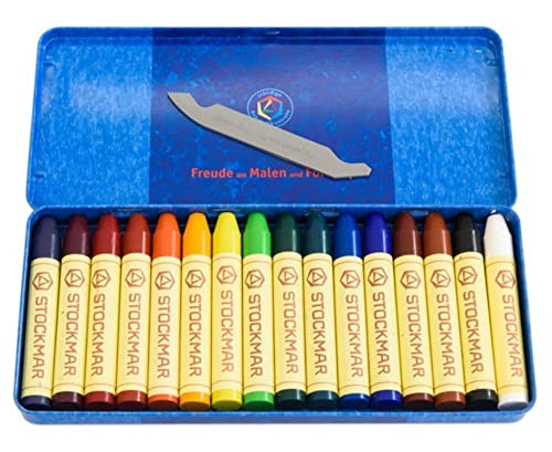 Stockmar Beeswax Stick Crayons – Set of 16 Artist-Grade Drawing Media, Non-Toxic Beeswax Crayons for Art Projects, Crafting, Walforf Art Supplies, Creative Drawing, Includes Storage Tin