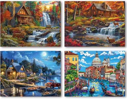 DOTSOPS 4 Pcs Landscape City Diamond Painting Kits Art Adults Painting Kit | Crafts DIY 5D Diamond Art Packs Kits for Adults,Round Full Drill for Beginner,Home Wall Decoration Gift 11.8 x 15.7 Inches - color: Landscape City